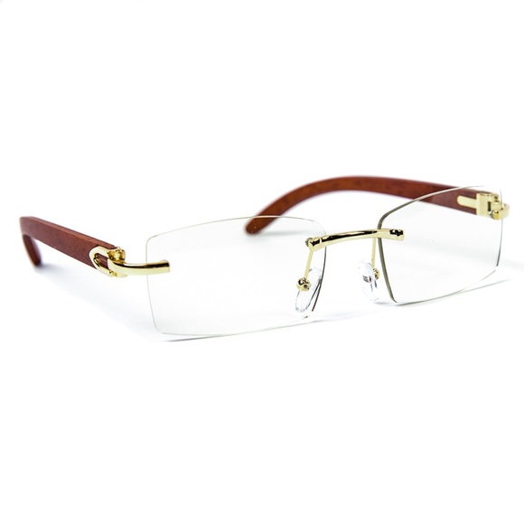 Other - Wood Frame Mens Rimless Clear Tint Glasses